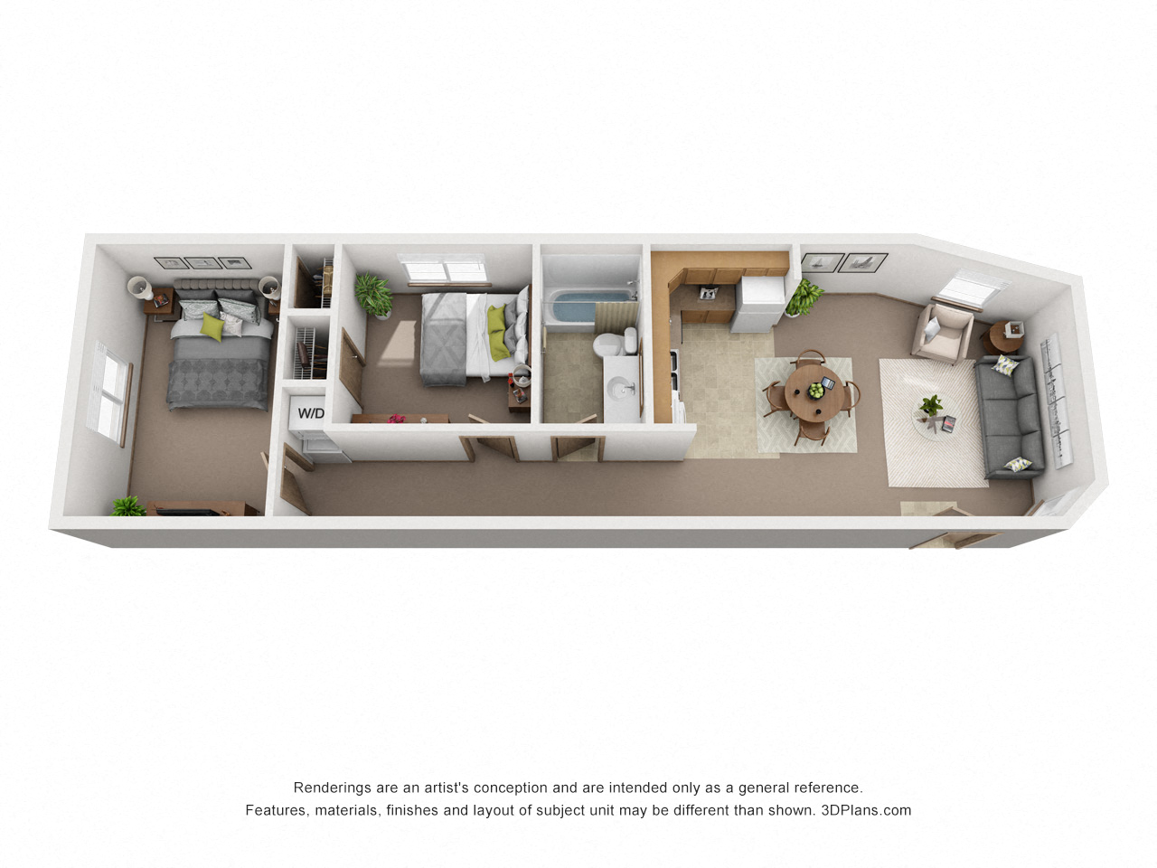Floor plan for 2 beds, 1 bath, 790 sqft